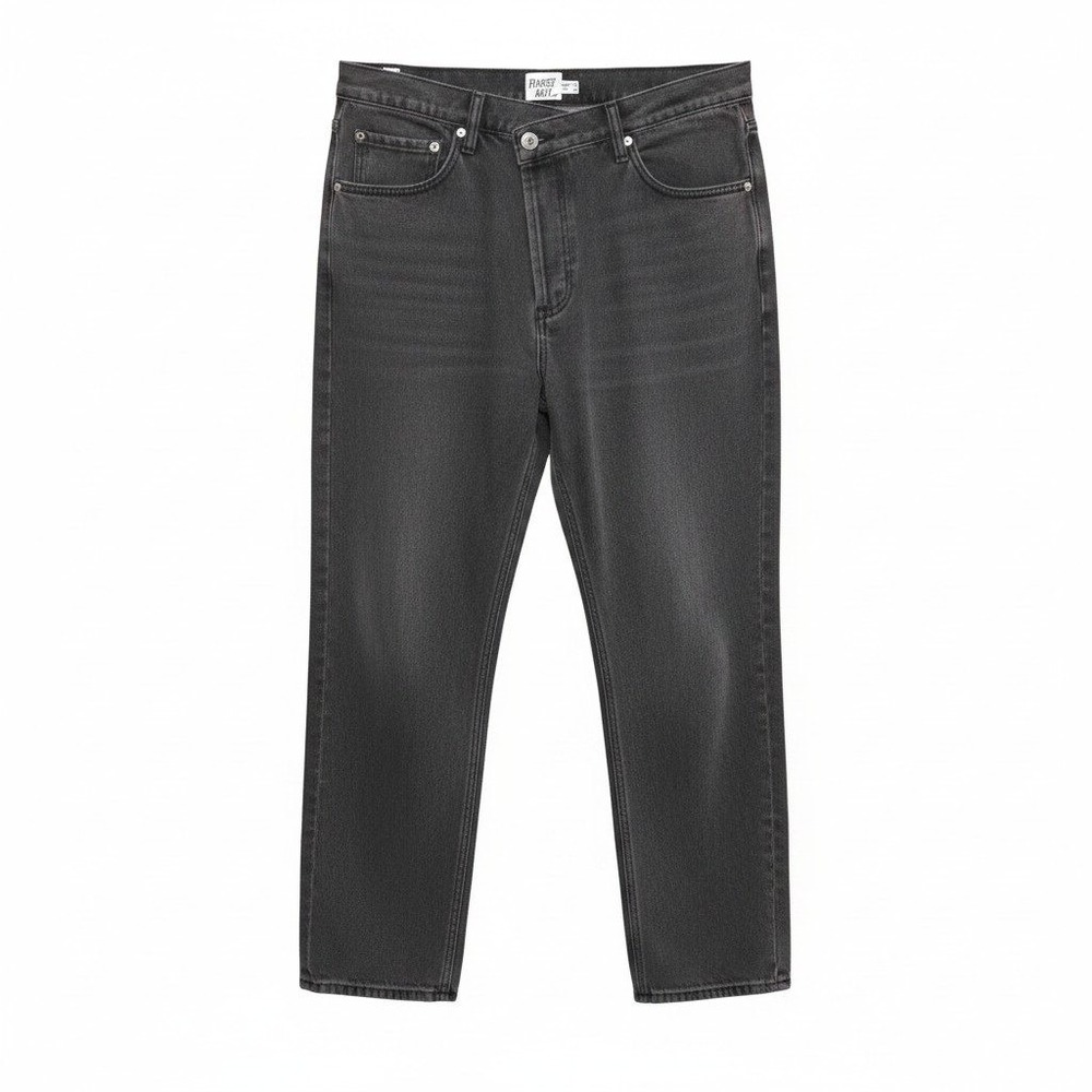 Goth Black Denim Asymmetrical Waist Straight Leg Jeans US 12 Baggy Streetwear